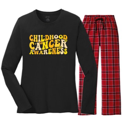 Childhood Cancer Awareness Rainbow Awareness Ribbon Women's Long Sleeve Flannel Pajama Set 