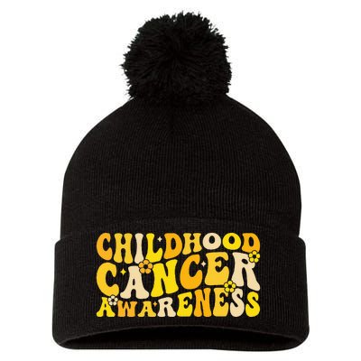 Childhood Cancer Awareness Rainbow Awareness Ribbon Pom Pom 12in Knit Beanie