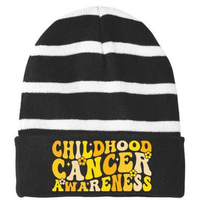 Childhood Cancer Awareness Rainbow Awareness Ribbon Striped Beanie with Solid Band