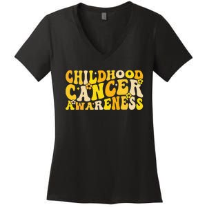 Childhood Cancer Awareness Rainbow Awareness Ribbon Women's V-Neck T-Shirt