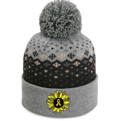 Childhood Cancer Awareness Yellow Sunflower Gold Ribbon The Baniff Cuffed Pom Beanie