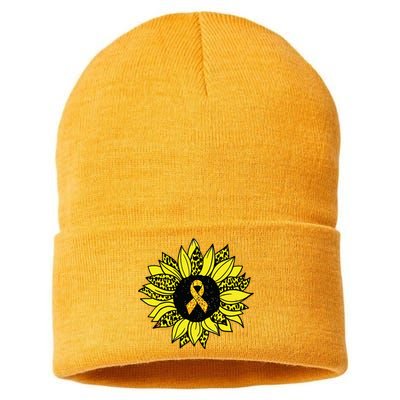 Childhood Cancer Awareness Yellow Sunflower Gold Ribbon Sustainable Knit Beanie