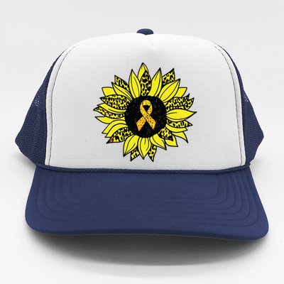 Childhood Cancer Awareness Yellow Sunflower Gold Ribbon Trucker Hat