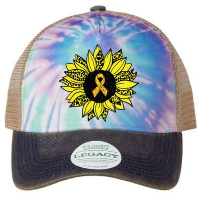 Childhood Cancer Awareness Yellow Sunflower Gold Ribbon Legacy Tie Dye Trucker Hat