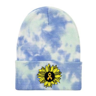 Childhood Cancer Awareness Yellow Sunflower Gold Ribbon Tie Dye 12in Knit Beanie