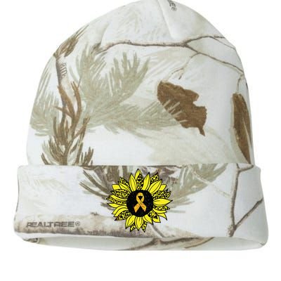 Childhood Cancer Awareness Yellow Sunflower Gold Ribbon Kati Licensed 12" Camo Beanie