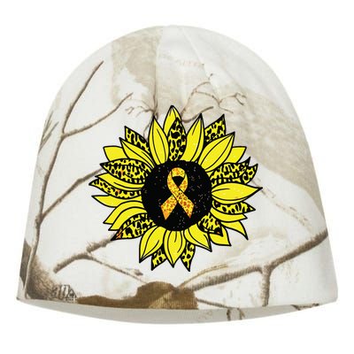 Childhood Cancer Awareness Yellow Sunflower Gold Ribbon Kati - Camo Knit Beanie