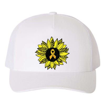 Childhood Cancer Awareness Yellow Sunflower Gold Ribbon Yupoong Adult 5-Panel Trucker Hat