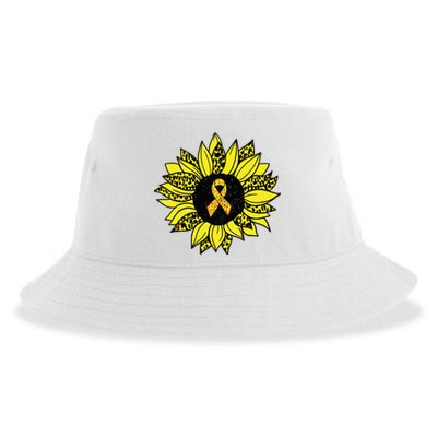 Childhood Cancer Awareness Yellow Sunflower Gold Ribbon Sustainable Bucket Hat