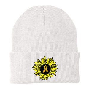 Childhood Cancer Awareness Yellow Sunflower Gold Ribbon Knit Cap Winter Beanie