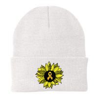 Childhood Cancer Awareness Yellow Sunflower Gold Ribbon Knit Cap Winter Beanie