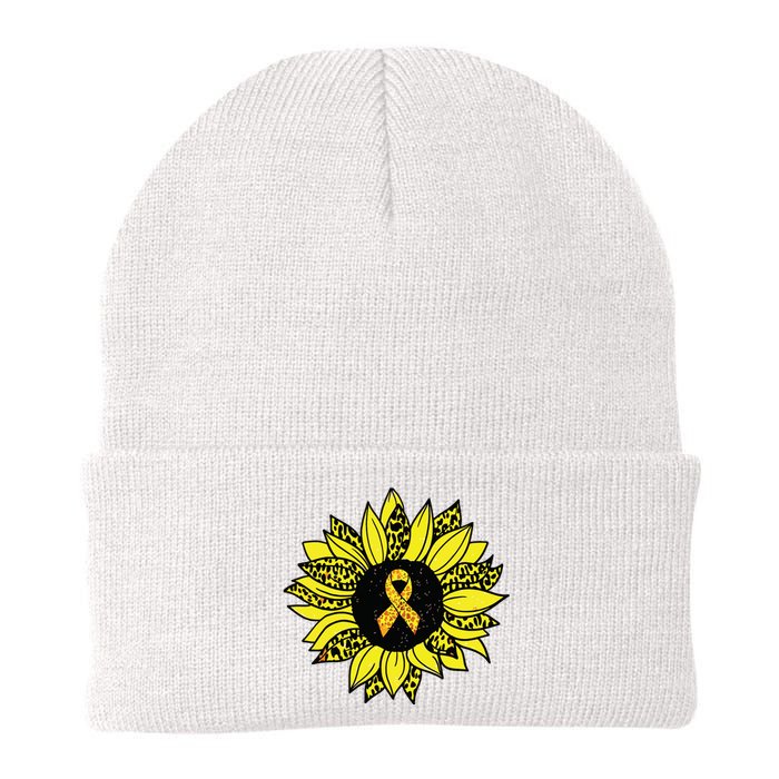 Childhood Cancer Awareness Yellow Sunflower Gold Ribbon Knit Cap Winter Beanie