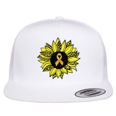 Childhood Cancer Awareness Yellow Sunflower Gold Ribbon Flat Bill Trucker Hat