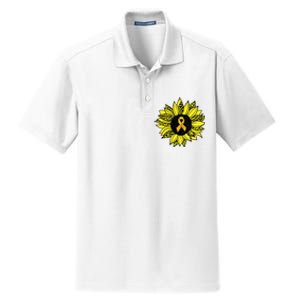 Childhood Cancer Awareness Yellow Sunflower Gold Ribbon Dry Zone Grid Polo