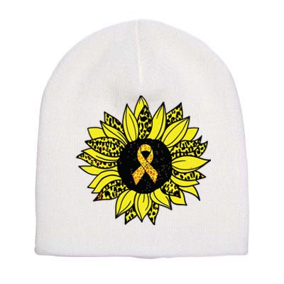 Childhood Cancer Awareness Yellow Sunflower Gold Ribbon Short Acrylic Beanie