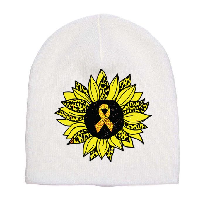 Childhood Cancer Awareness Yellow Sunflower Gold Ribbon Short Acrylic Beanie