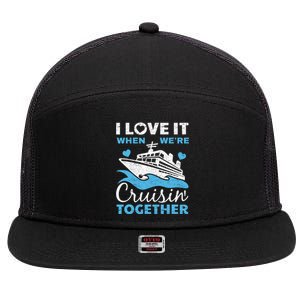 Cool Cruise Art Cruise Ship Couple Family Vacation 7 Panel Mesh Trucker Snapback Hat