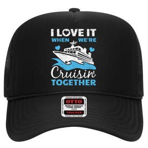 Cool Cruise Art Cruise Ship Couple Family Vacation High Crown Mesh Back Trucker Hat