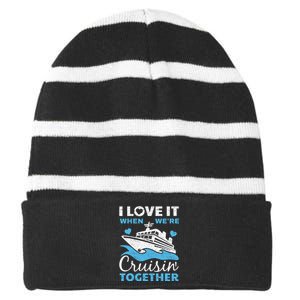 Cool Cruise Art Cruise Ship Couple Family Vacation Striped Beanie with Solid Band