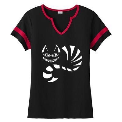 Cheshire Cat Alice In Wonderland Funny Ladies Halftime Notch Neck Tee