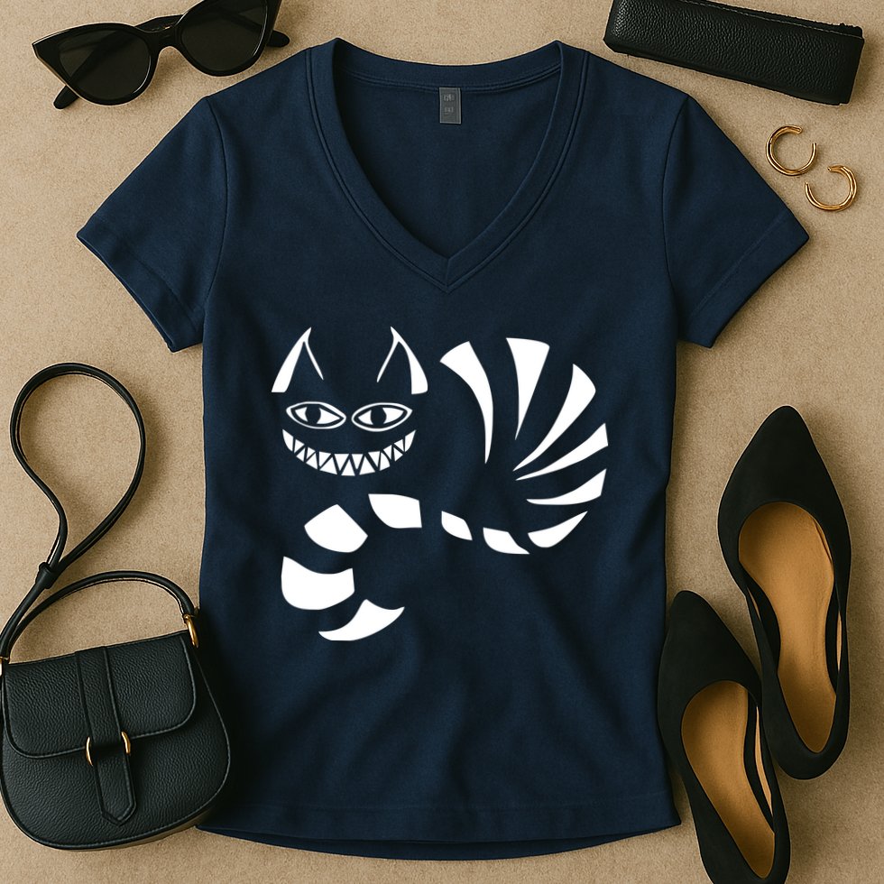 Cheshire Cat Alice In Wonderland Funny Women's V-Neck T-Shirt