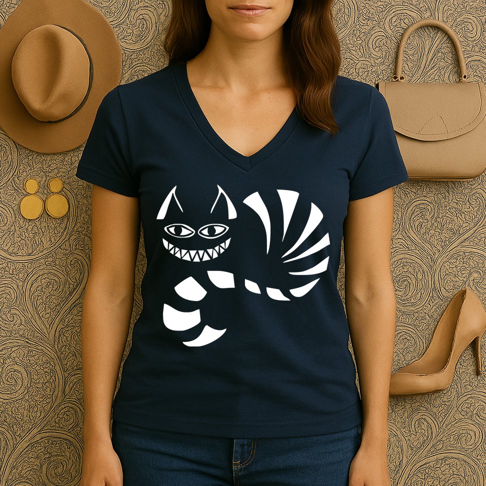 Cheshire Cat Alice In Wonderland Funny Women's V-Neck T-Shirt