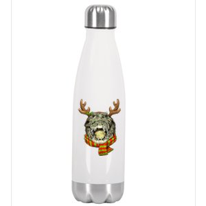 Christmas Crocodile Alligator Santa Clause Reindeer Xmas Stainless Steel Insulated Water Bottle