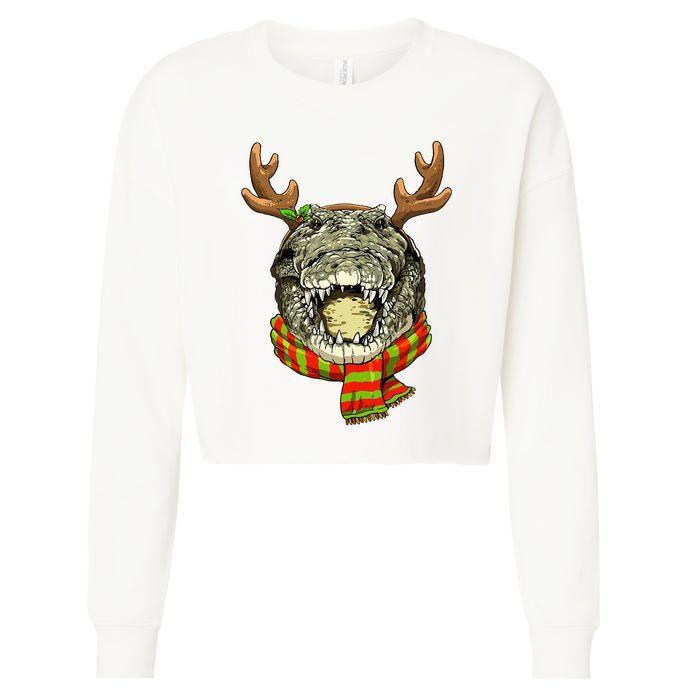 Christmas Crocodile Alligator Santa Clause Reindeer Xmas Cropped Pullover Crew