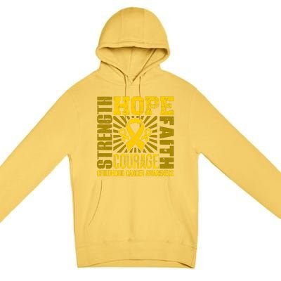 Childhood Cancer Awareness Hope Faith Strength Premium Pullover Hoodie