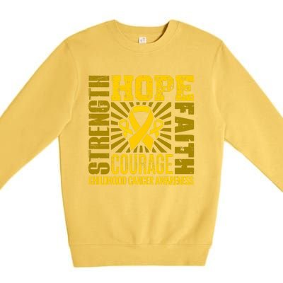 Childhood Cancer Awareness Hope Faith Strength Premium Crewneck Sweatshirt