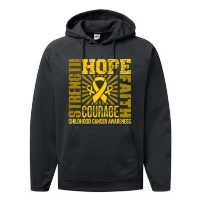 Childhood Cancer Awareness Hope Faith Strength Performance Fleece Hoodie