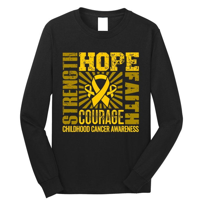 Childhood Cancer Awareness Hope Faith Strength Long Sleeve Shirt