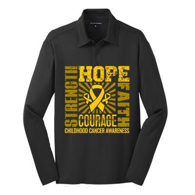 Childhood Cancer Awareness Hope Faith Strength Silk Touch Performance Long Sleeve Polo