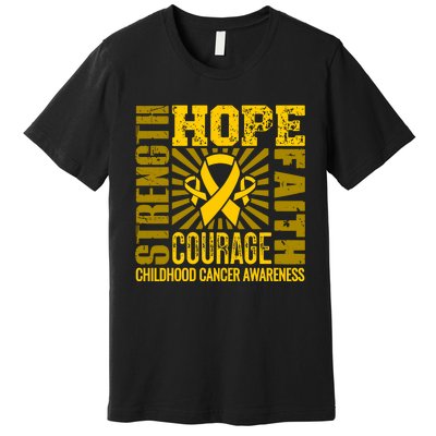 Childhood Cancer Awareness Hope Faith Strength Premium T-Shirt