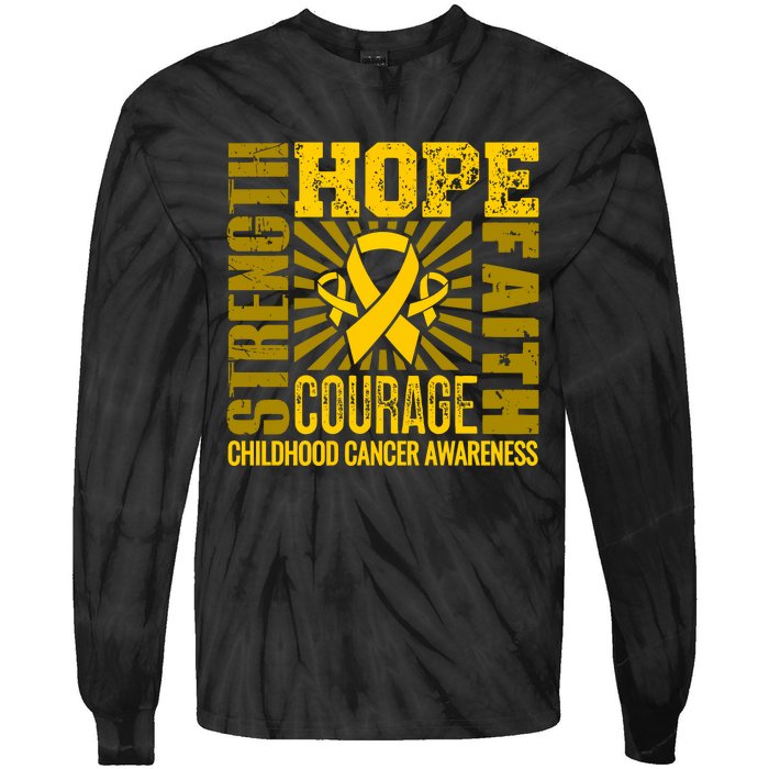 Childhood Cancer Awareness Hope Faith Strength Tie-Dye Long Sleeve Shirt