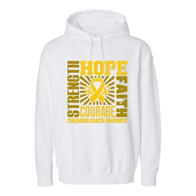 Childhood Cancer Awareness Hope Faith Strength Garment-Dyed Fleece Hoodie