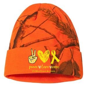 Childhood Cancer Awareness Peace Love Cure Kati Licensed 12" Camo Beanie