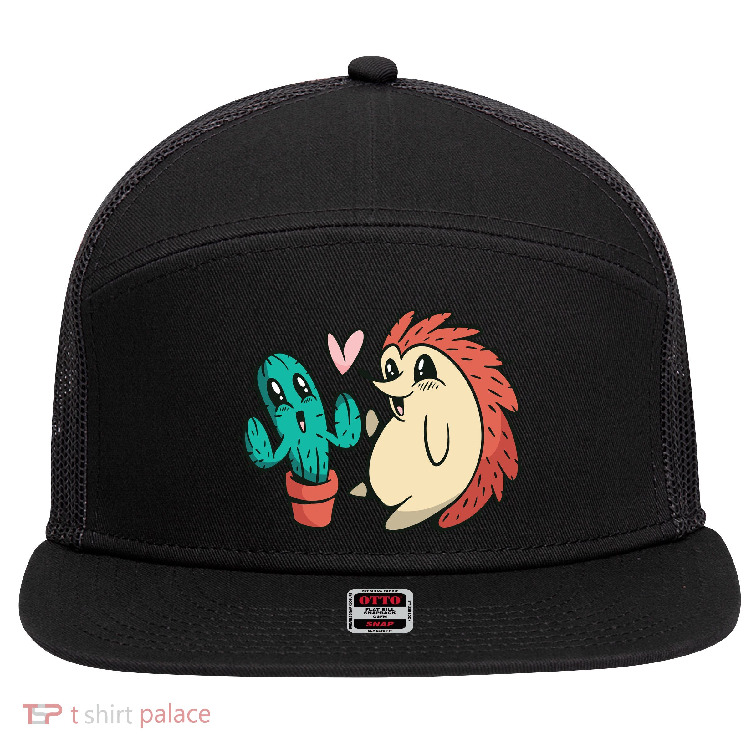 Cute Cactus And Hedgehog 7 Panel Mesh Trucker Snapback Hat