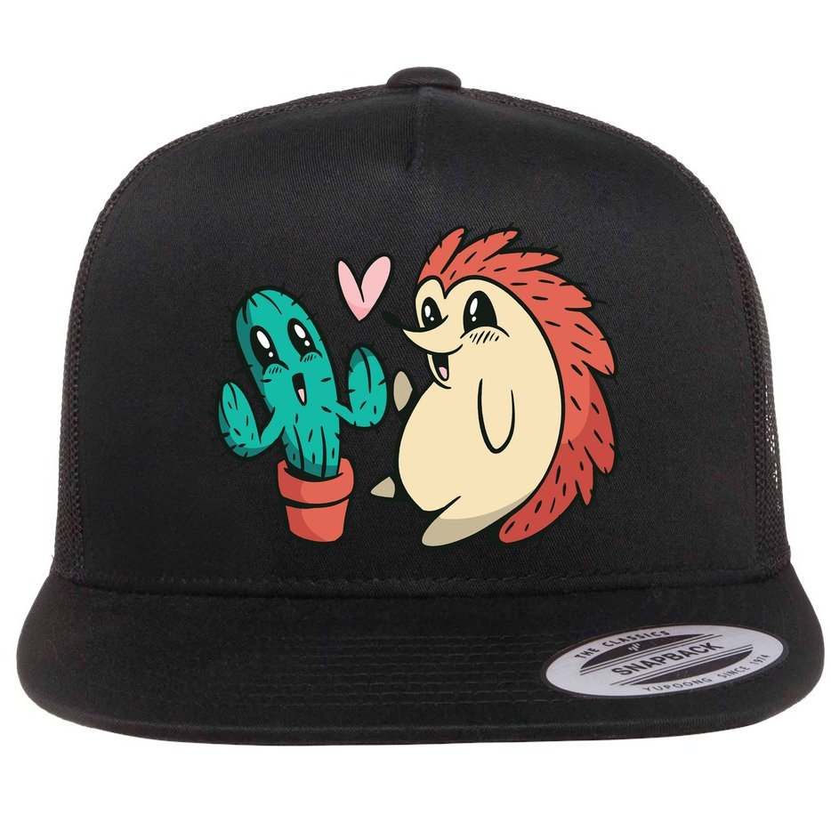 Cute Cactus And Hedgehog Flat Bill Trucker Hat
