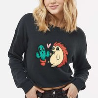 Cute Cactus And Hedgehog Cropped Pullover Crew