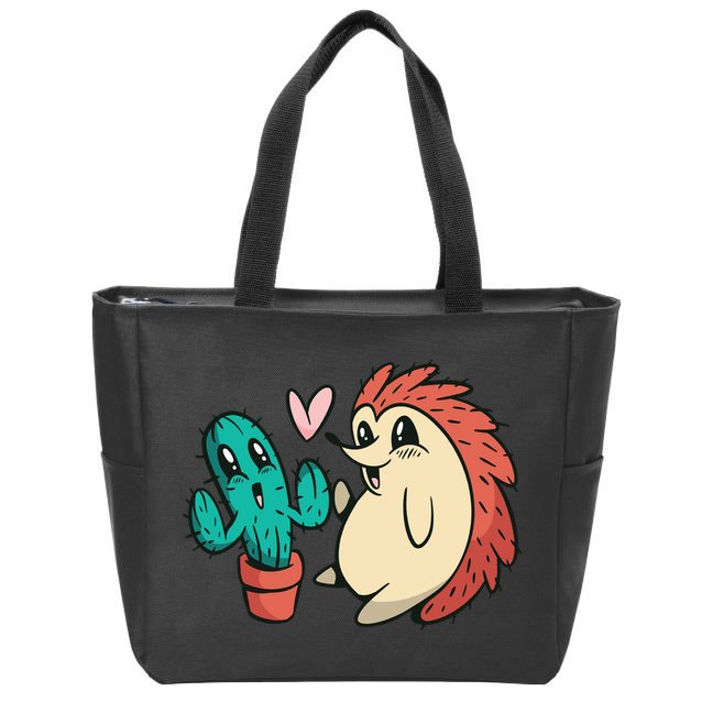 Cute Cactus And Hedgehog Zip Tote Bag
