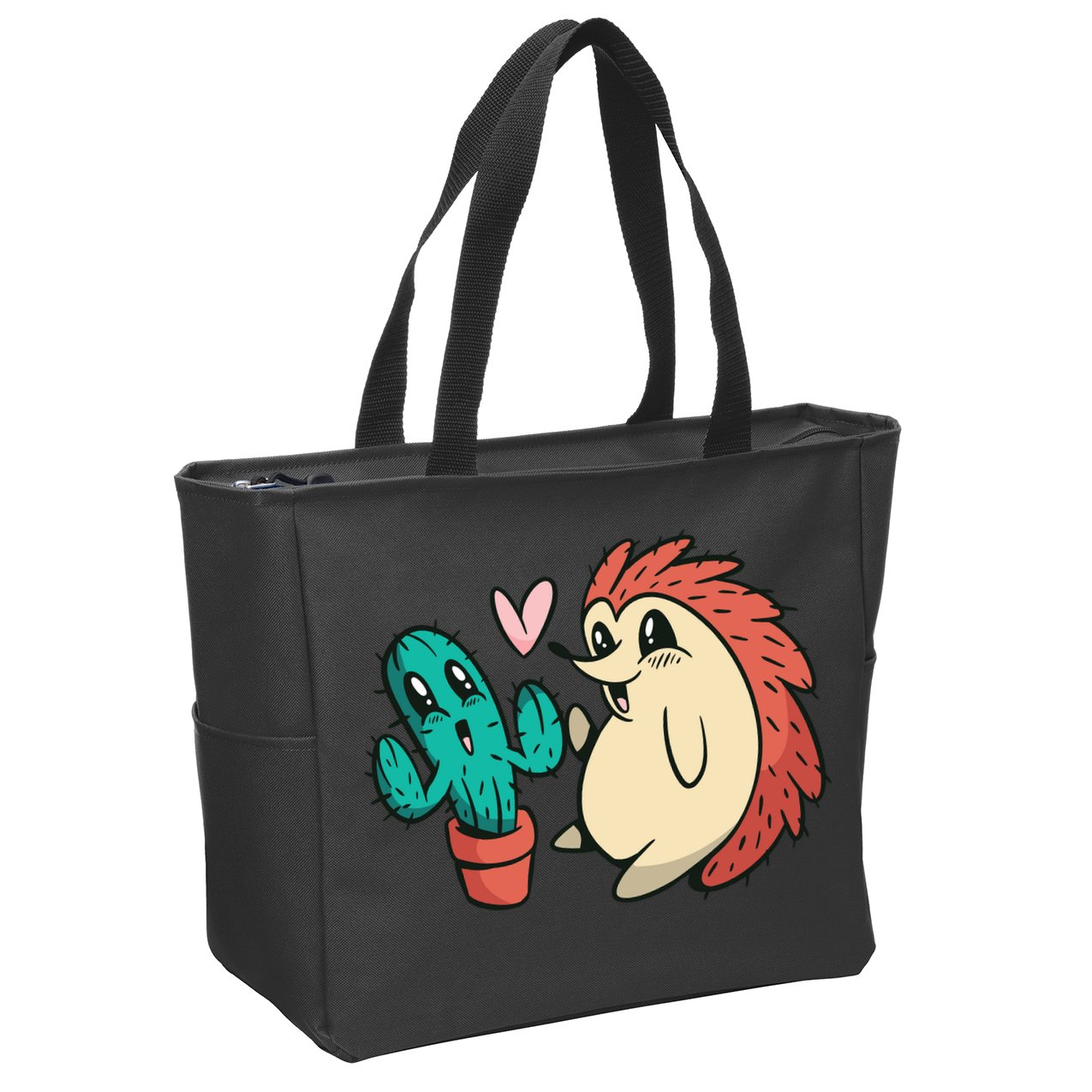 Cute Cactus And Hedgehog Zip Tote Bag