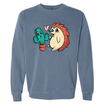 Cute Cactus And Hedgehog Garment-Dyed Sweatshirt