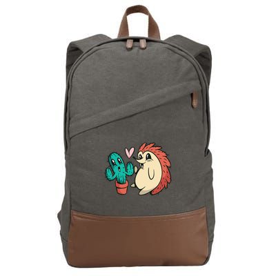Cute Cactus And Hedgehog Cotton Canvas Backpack