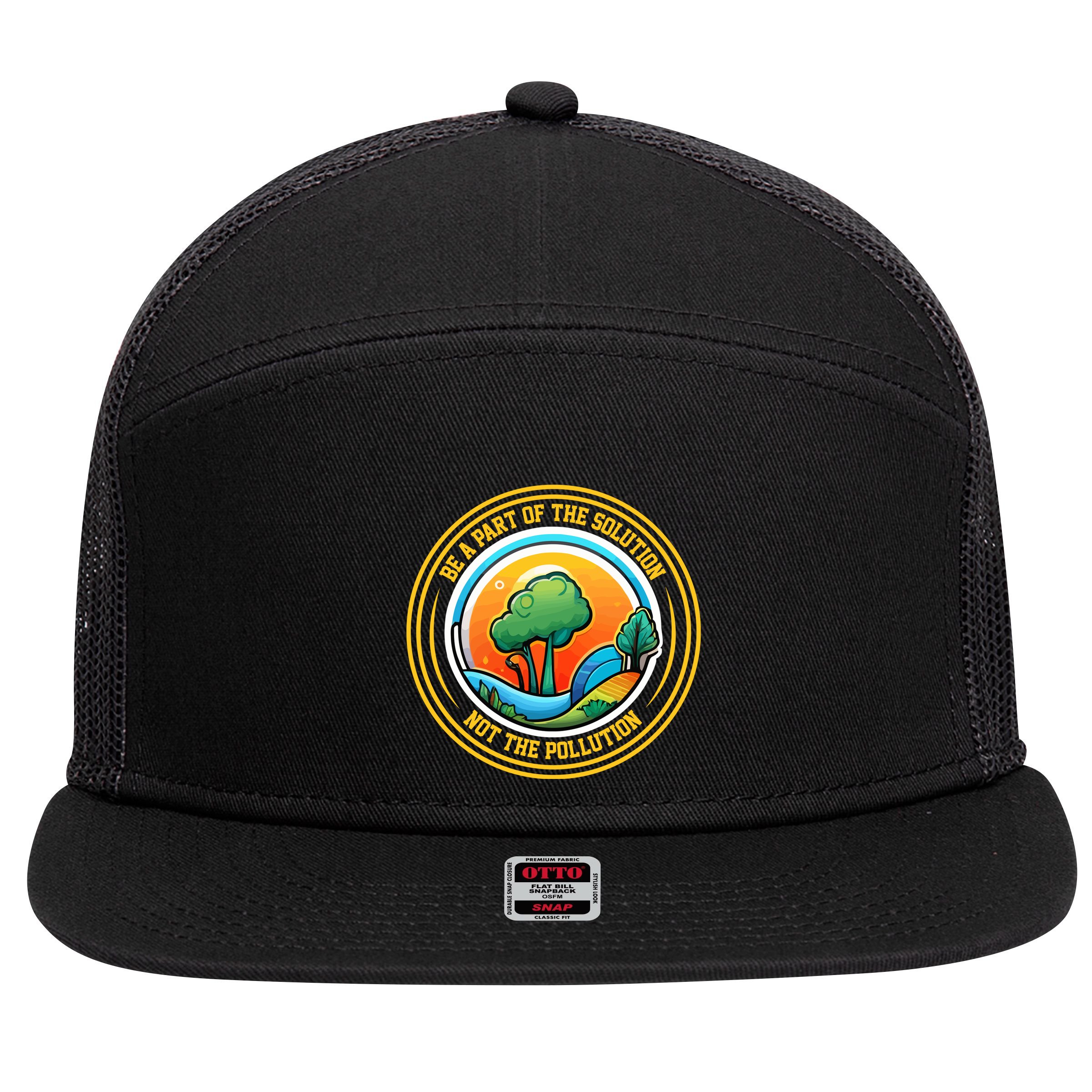 Climate Change Awareness Emblem 7 Panel Mesh Trucker Snapback Hat