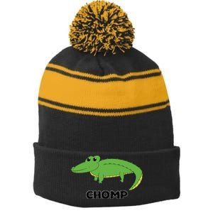 Chomp Cute Alligator Stripe Pom Pom Beanie