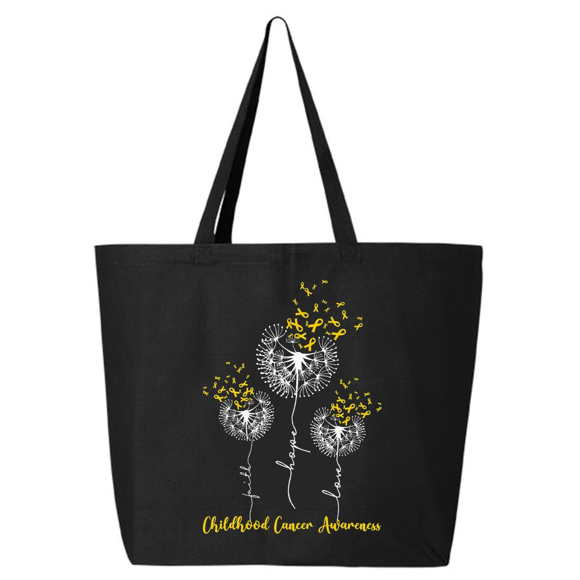 Childhood Cancer Awareness Faith Hope Love Dandelion 25L Jumbo Tote