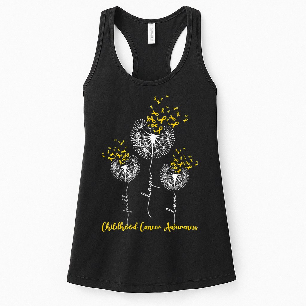 Childhood Cancer Awareness Faith Hope Love Dandelion Womens Tank Top