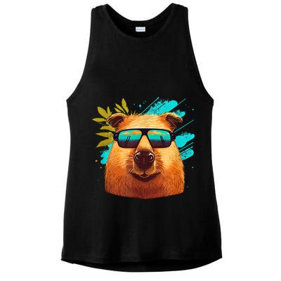 Capybara Cute And Funny Capybara Cool Sunglasses Ladies PosiCharge Tri-Blend Wicking Tank
