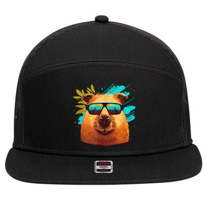 Capybara Cute And Funny Capybara Cool Sunglasses 7 Panel Mesh Trucker Snapback Hat